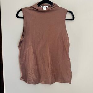 Athleta XS Mock Neck Tank Brown Soft Stretch Lounge Capsule Core Yoga Athleisure